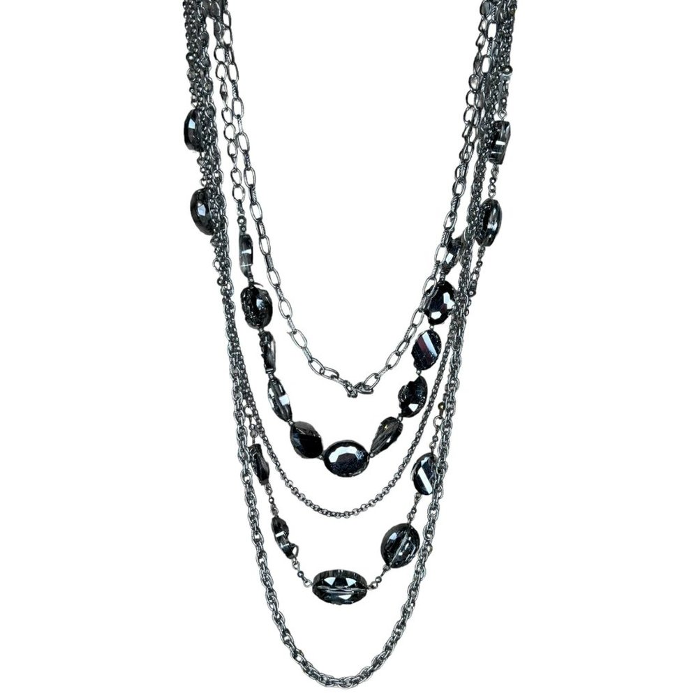 White House Black Market Matinee Necklace Five Tier Evening Wear Silver Tone 17"